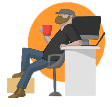 Illustration of Frank Barnhardt at his desk